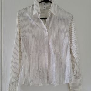 H&M Womens Sz 4 EUR 34 Button Down Shirt White Black Striped Long sleeve Casual